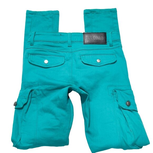 TULONES Currency Collections Men's Cargo Pants Turquoise Cotton Stretch Size 28 - Picture 8 of 12